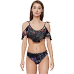 Grunge Paint Splatter Splash Ink Ruffle Edge Tie Up Bikini Set	