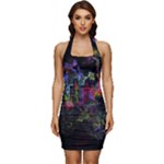 Grunge Paint Splatter Splash Ink Sleeveless Wide Square Neckline Ruched Bodycon Dress