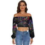 Grunge Paint Splatter Splash Ink Long Sleeve Crinkled Weave Crop Top