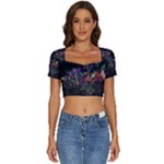 Grunge Paint Splatter Splash Ink Short Sleeve Square Neckline Crop Top 
