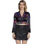 Grunge Paint Splatter Splash Ink Long Sleeve Tie Back Satin Wrap Top