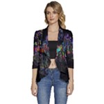 Grunge Paint Splatter Splash Ink Women s 3/4 Sleeve Ruffle Edge Open Front Jacket