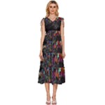 Grunge Paint Splatter Splash Ink V-Neck Drawstring Shoulder Sleeveless Maxi Dress