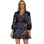 Grunge Paint Splatter Splash Ink V-Neck Placket Mini Dress