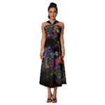 Grunge Paint Splatter Splash Ink Sleeveless Cross Front Cocktail Midi Chiffon Dress