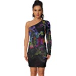 Grunge Paint Splatter Splash Ink Long Sleeve One Shoulder Mini Dress
