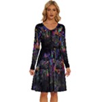 Grunge Paint Splatter Splash Ink Long Sleeve Dress With Pocket