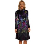 Grunge Paint Splatter Splash Ink Long Sleeve Shirt Collar A-Line Dress