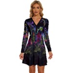 Grunge Paint Splatter Splash Ink Long Sleeve Deep V Mini Dress 