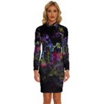 Grunge Paint Splatter Splash Ink Long Sleeve Shirt Collar Bodycon Dress