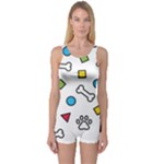 Dog Paw Seamless Pattern Footprint Bone One Piece Boyleg Swimsuit
