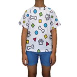 Dog Paw Seamless Pattern Footprint Bone Kids  Short Sleeve Swimwear