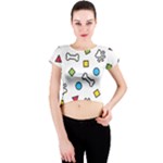 Dog Paw Seamless Pattern Footprint Bone Crew Neck Crop Top