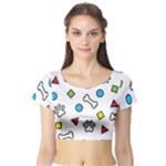 Dog Paw Seamless Pattern Footprint Bone Short Sleeve Crop Top