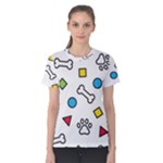 Dog Paw Seamless Pattern Footprint Bone Women s Cotton T-Shirt