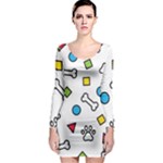 Dog Paw Seamless Pattern Footprint Bone Long Sleeve Bodycon Dress