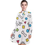 Dog Paw Seamless Pattern Footprint Bone Long Sleeve Chiffon Shirt Dress