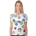 Dog Paw Seamless Pattern Footprint Bone V-Neck Sport Mesh T-Shirt