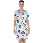 Dog Paw Seamless Pattern Footprint Bone Short Sleeve Nightdress