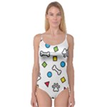 Dog Paw Seamless Pattern Footprint Bone Camisole Leotard 