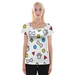 Dog Paw Seamless Pattern Footprint Bone Cap Sleeve Top