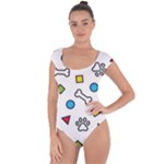 Dog Paw Seamless Pattern Footprint Bone Short Sleeve Leotard 