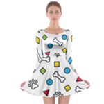 Dog Paw Seamless Pattern Footprint Bone Long Sleeve Skater Dress