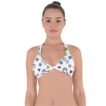 Dog Paw Seamless Pattern Footprint Bone Halter Neck Bikini Top
