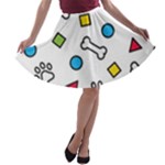 Dog Paw Seamless Pattern Footprint Bone A-line Skater Skirt