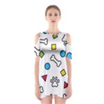 Dog Paw Seamless Pattern Footprint Bone Shoulder Cutout One Piece Dress