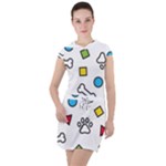 Dog Paw Seamless Pattern Footprint Bone Drawstring Hooded Dress