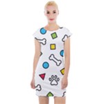 Dog Paw Seamless Pattern Footprint Bone Cap Sleeve Bodycon Dress