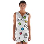 Dog Paw Seamless Pattern Footprint Bone Wrap Front Bodycon Dress