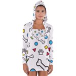 Dog Paw Seamless Pattern Footprint Bone Long Sleeve Hooded T-shirt