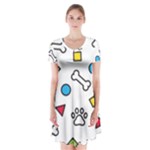 Dog Paw Seamless Pattern Footprint Bone Short Sleeve V-neck Flare Dress