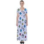 Dog Paw Seamless Pattern Footprint Bone High Waist Short Sleeve Maxi Dress