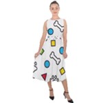 Dog Paw Seamless Pattern Footprint Bone Midi Tie-Back Chiffon Dress