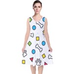 Dog Paw Seamless Pattern Footprint Bone V-Neck Midi Sleeveless Dress 
