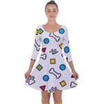 Dog Paw Seamless Pattern Footprint Bone Quarter Sleeve Skater Dress