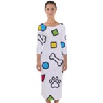 Dog Paw Seamless Pattern Footprint Bone Quarter Sleeve Midi Bodycon Dress