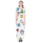 Dog Paw Seamless Pattern Footprint Bone Short Sleeve Maxi Dress
