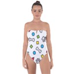 Dog Paw Seamless Pattern Footprint Bone Tie Back One Piece Swimsuit