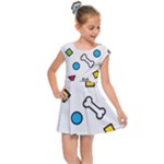 Dog Paw Seamless Pattern Footprint Bone Kids  Cap Sleeve Dress