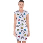 Dog Paw Seamless Pattern Footprint Bone Capsleeve Drawstring Dress 