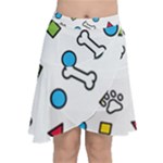 Dog Paw Seamless Pattern Footprint Bone Chiffon Wrap Front Skirt