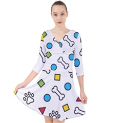 Quarter Sleeve Front Wrap Dress 