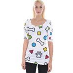 Dog Paw Seamless Pattern Footprint Bone Wide Neckline T-Shirt