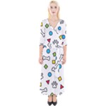 Dog Paw Seamless Pattern Footprint Bone Quarter Sleeve Wrap Maxi Dress