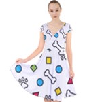 Dog Paw Seamless Pattern Footprint Bone Cap Sleeve Front Wrap Midi Dress