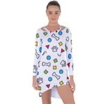 Dog Paw Seamless Pattern Footprint Bone Asymmetric Cut-Out Shift Dress
